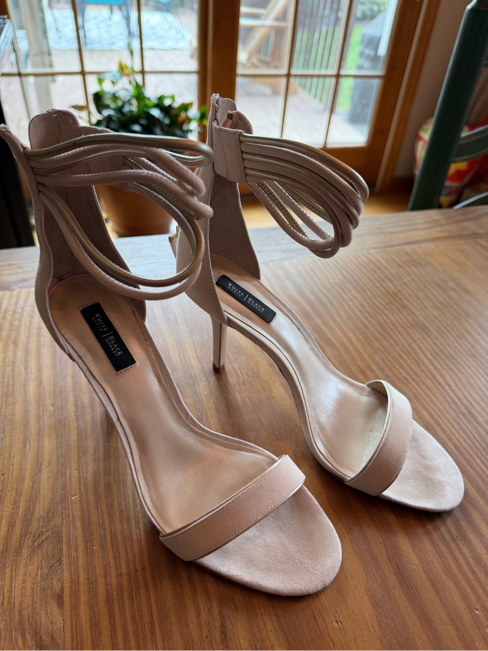 White House Black Market Nude Strappy Ankle-Tie Heels